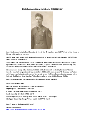 A preview of a PDF biography for Beebe, Henry Craig